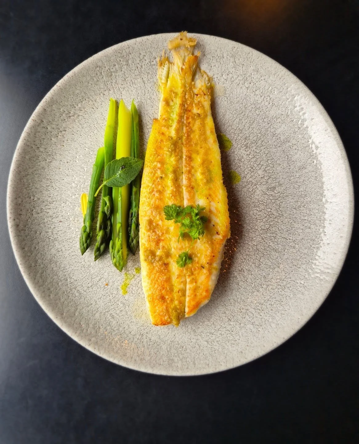 Black Sole On The Bone.
Galway asparagus, halkidiki olive.