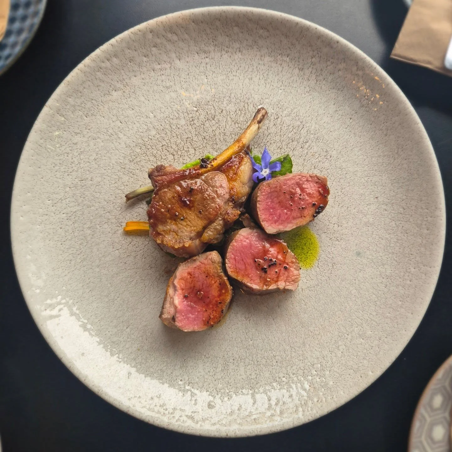Kinvara Roast Lamb.
Petite Pois, Mint, Baby Swiss Chard. Truffle Jus.