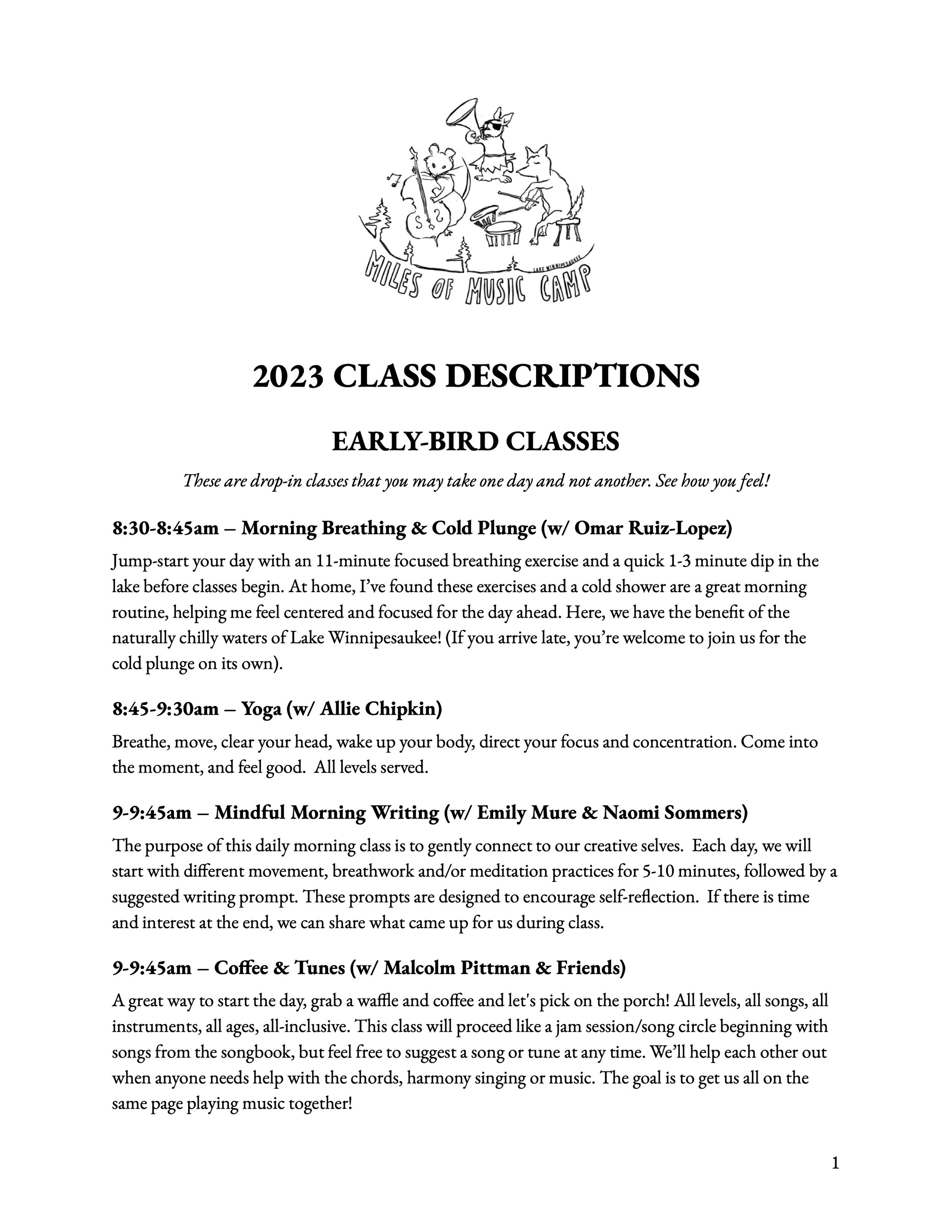 2023 CLASS DESCRIPTIONS