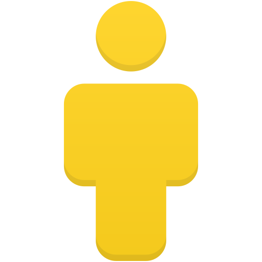 Yellow icon of a person shaped figure on a transparent background.