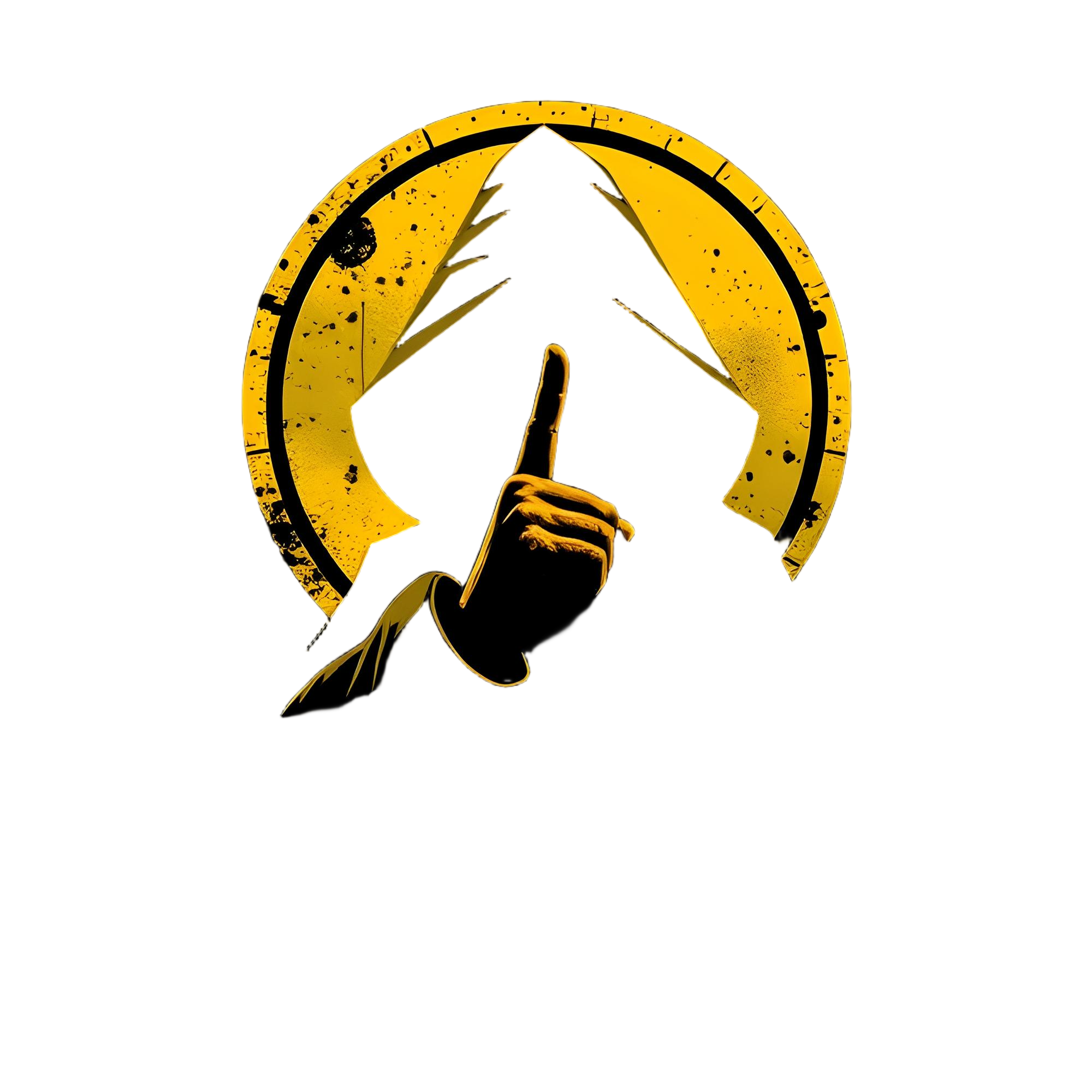 Silhouette of a hooded figure with finger on lips, yellow circle background