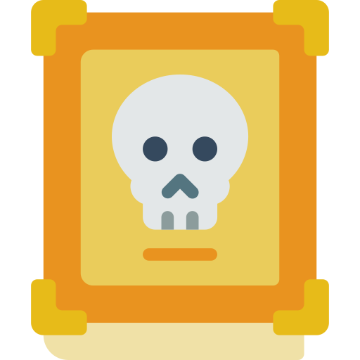 Cartoon skull image in orange and yellow frame