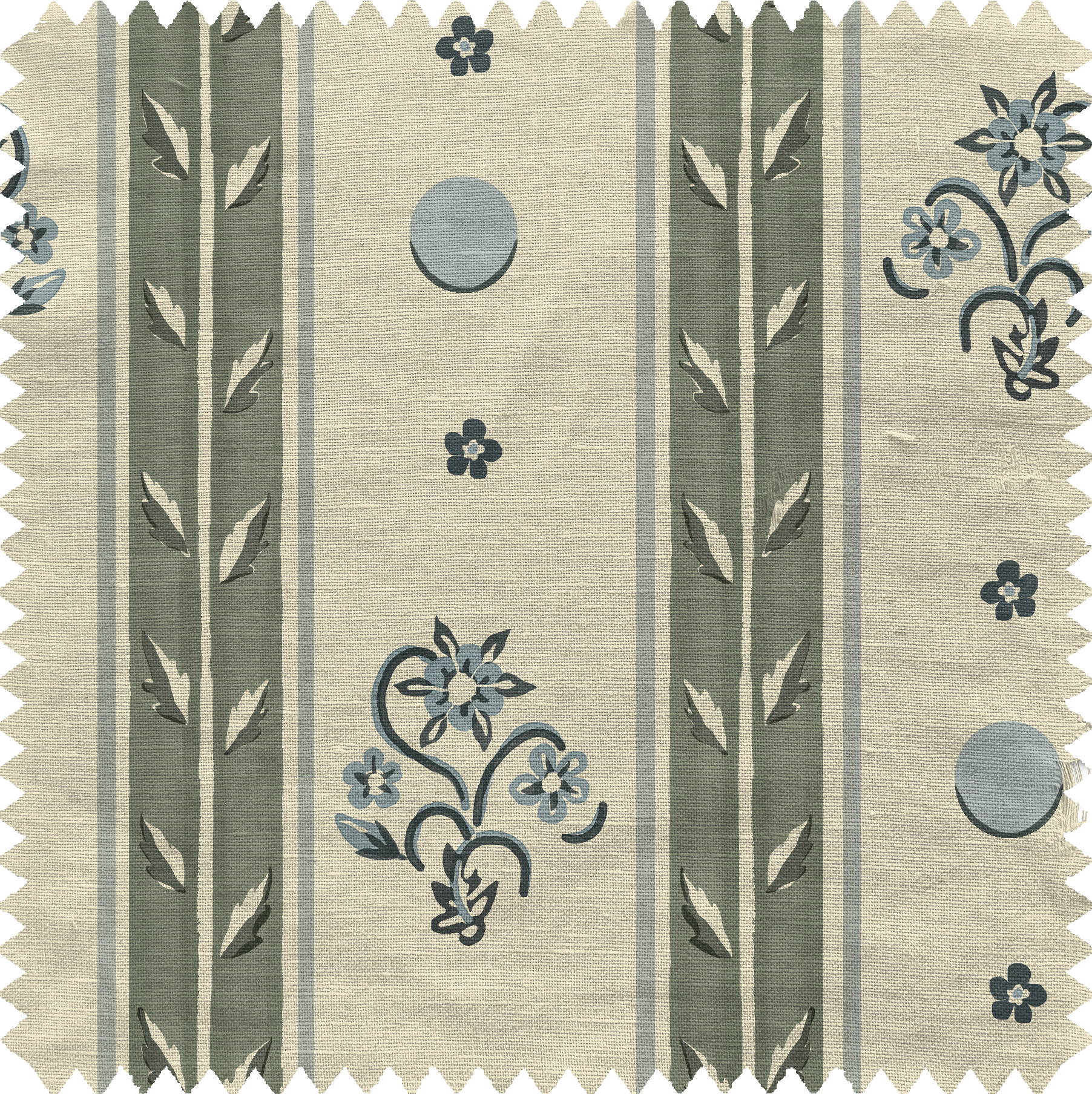 Banded Flower Fabric in Green