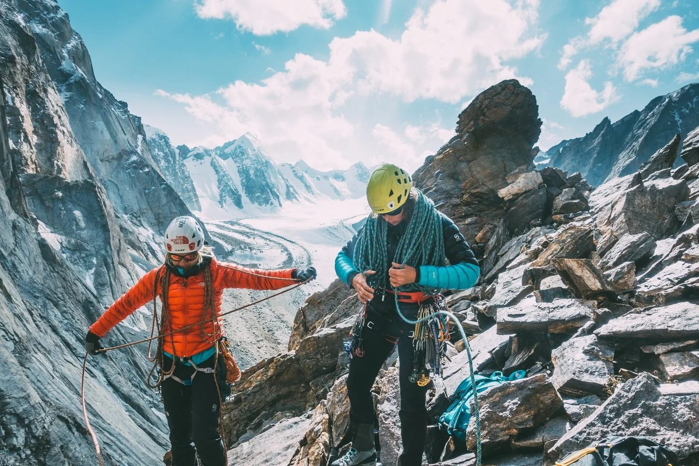 Standing on a remote summit in India&rsquo;s Raru Valley with Lindsay Fixmer. An unforgettable journey deep into Kashmir, exploring the quiet potential of a place few climbers have seen. Photo @sav.cummins @thenorthface_climb
