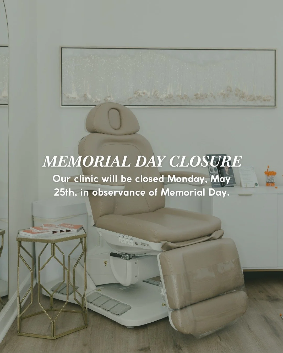 In observance of Memorial Day, our clinic will be closed on Monday, May 25th. 🇺🇸 

We&rsquo;re grateful for the brave men and women who made the ultimate sacrifice for our country. Wishing everyone a safe and meaningful Memorial Day weekend. ❤️ 

W