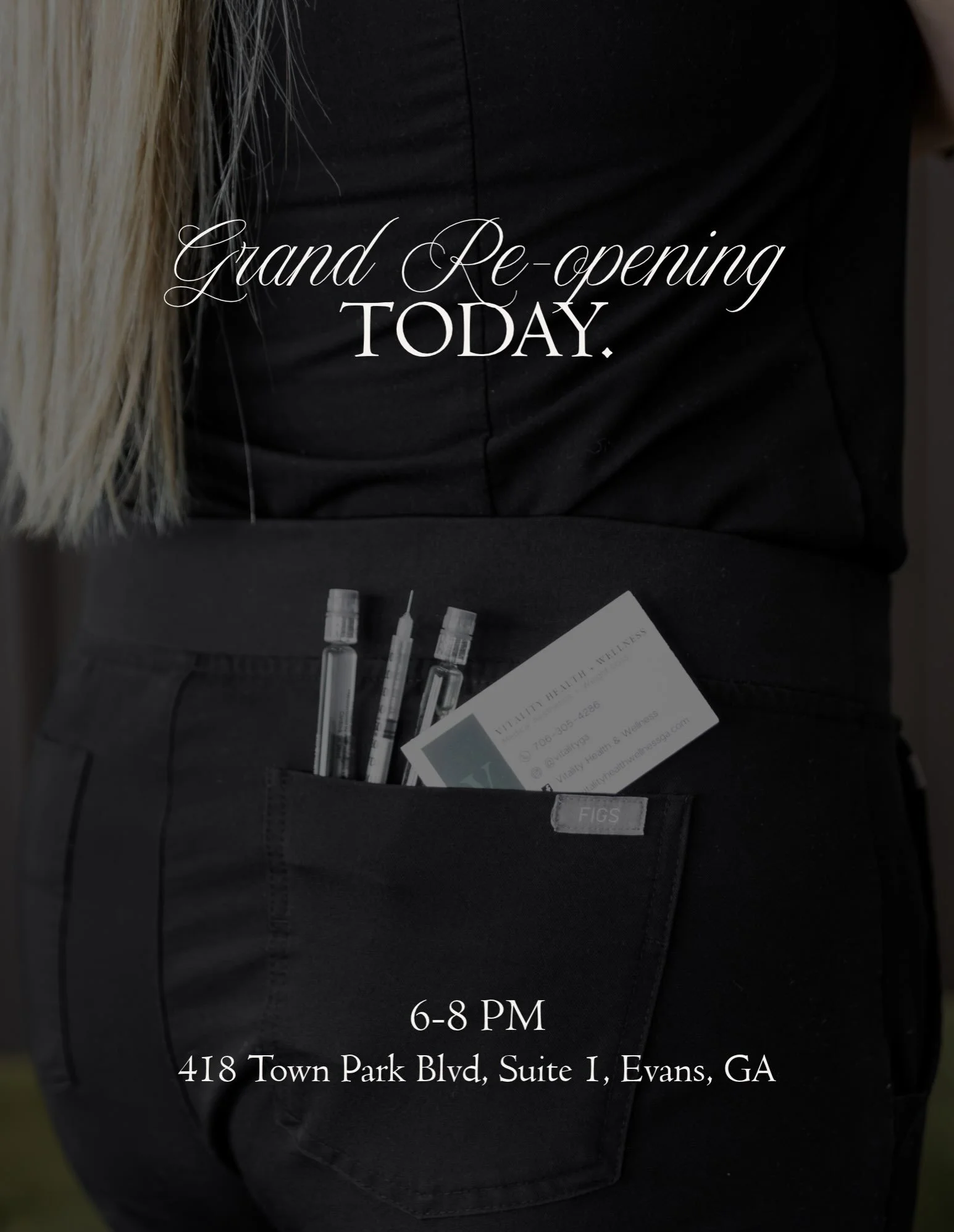 Don&rsquo;t miss our grand re-opening, tonight. ✨🥂

Join us for an evening as we unveil our beautiful new space and celebrate the Grand Re-Opening of Vitality Health &amp; Wellness!

For one night only, enjoy exclusive savings on some of your favori