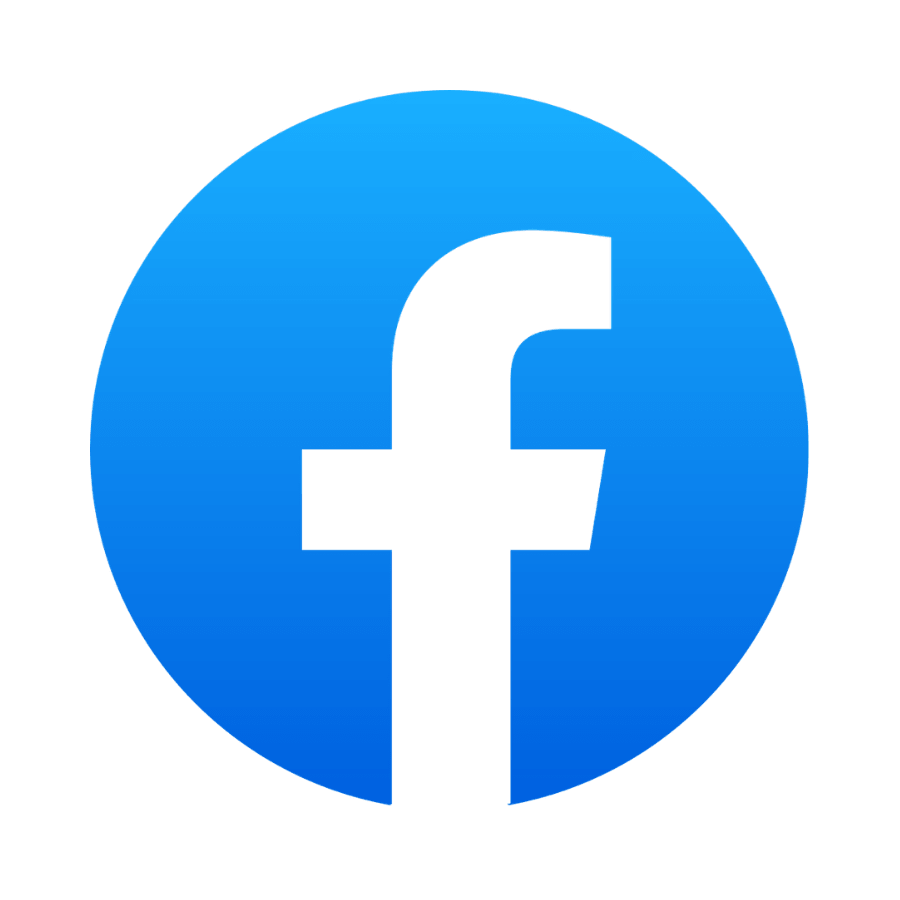 Facebook logo with a blue gradient background and a black lowercase 'f' in the center.