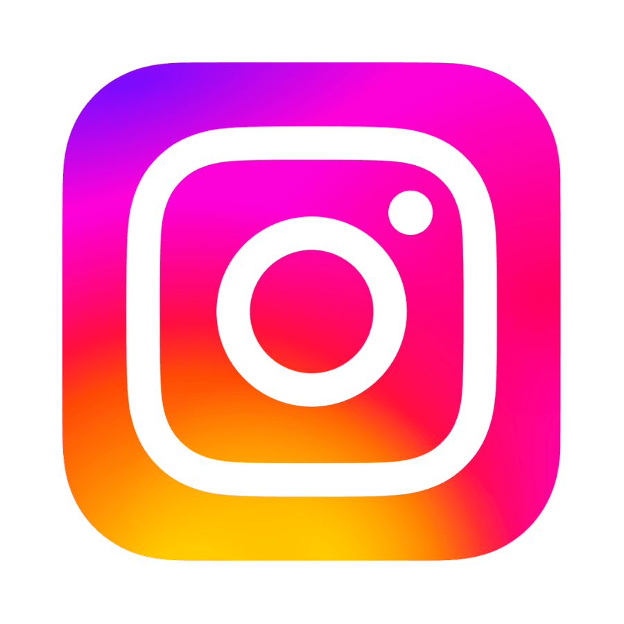 Instagram logo with a white camera icon on a gradient background of pink, purple, and orange.