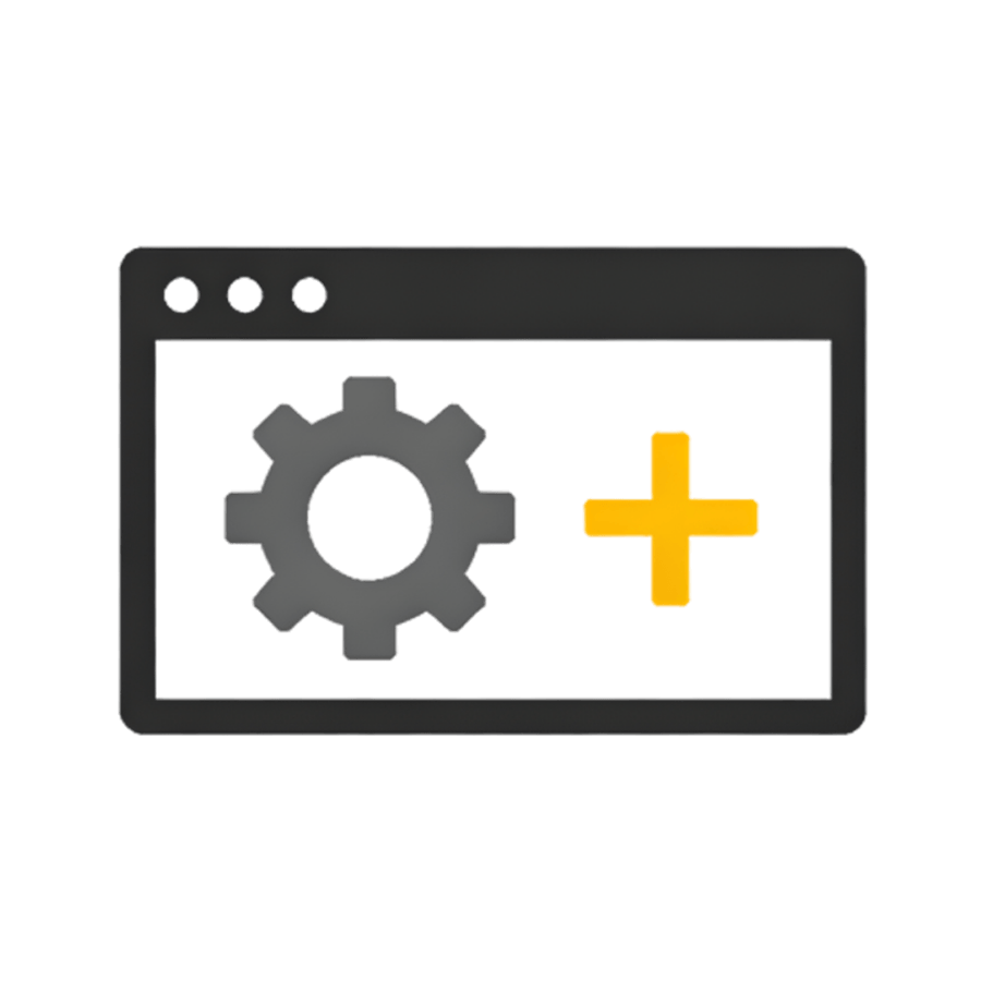 Icon of a web browser with a gear icon representing ad account set up.