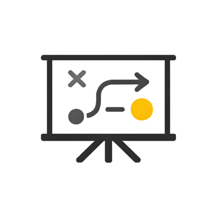 Icon of a whiteboard with various drawings representing paid media strategy.