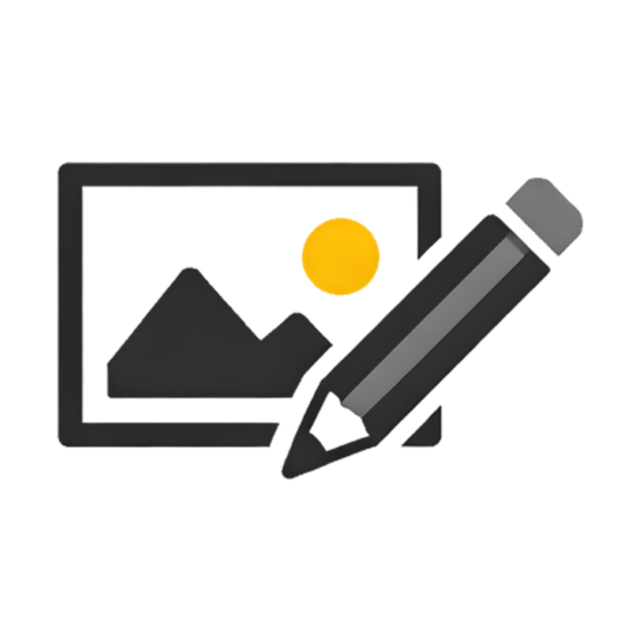 Icon of a photo with a pencil representing ad creative and design services.