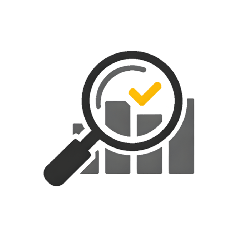 Icon of a magnifying glass looking at a graph representing paid media audits.