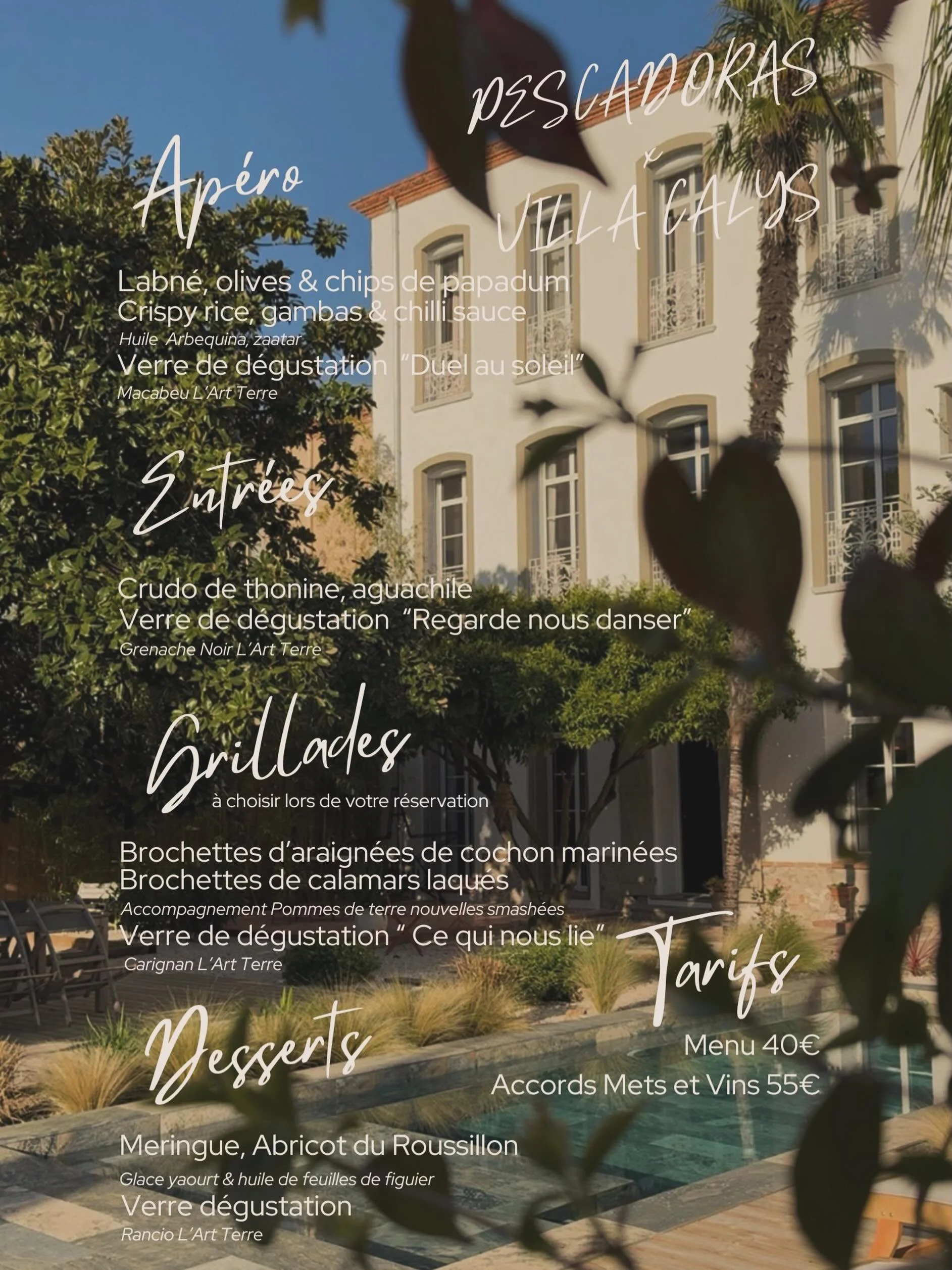 TABLE D&rsquo;H&Ocirc;TES VILLA CALYS by PESCA🌞
JEUDI 25 JUIN &agrave; 19h 

Rejoignez-nous pour un d&icirc;ner pr&eacute;parer par Mel &amp; Elo de @p_e_s_c_a_catering et d&eacute;couvrir le vin de Corinne @lart_terre 

Lors de la r&eacute;servatio