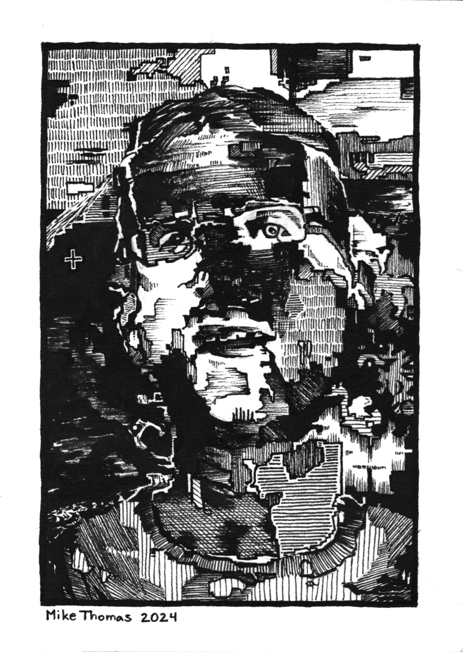 “Portrait 18 (Aaron)”
7” x 5”
Ink on Paper
January 2024