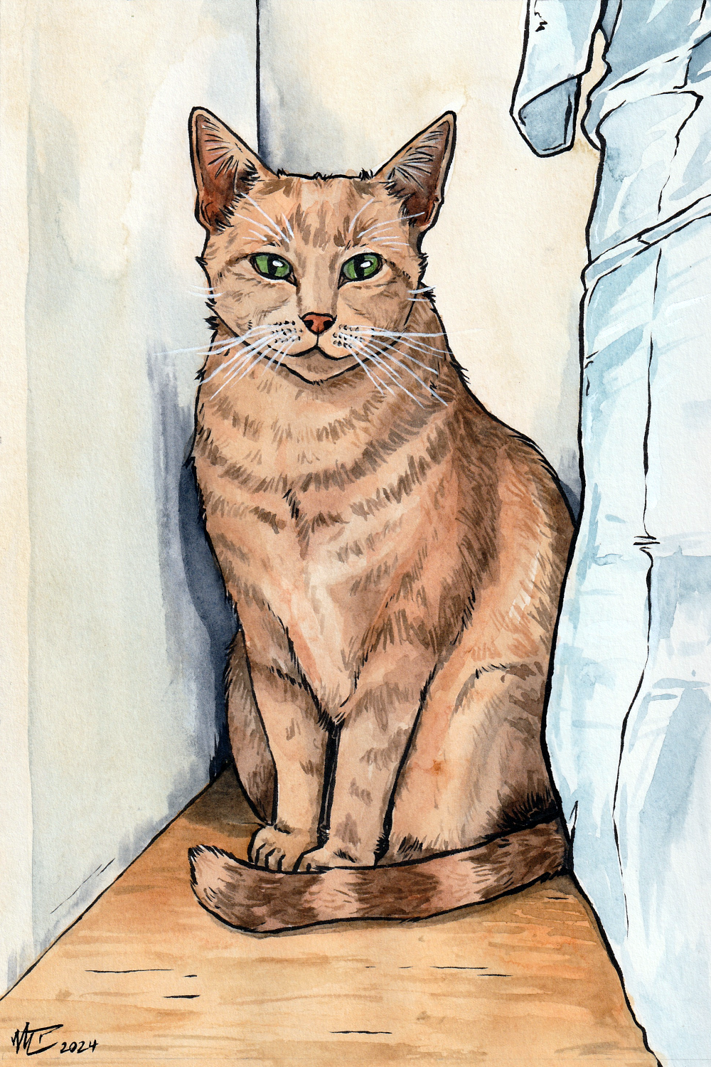 "Mahxwell the Cat"
Watercolor & Ink on Paper
2024
