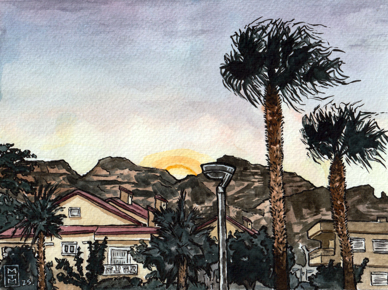 "La Ràpita Sunset"
Watercolor & Ink on Paper
2025