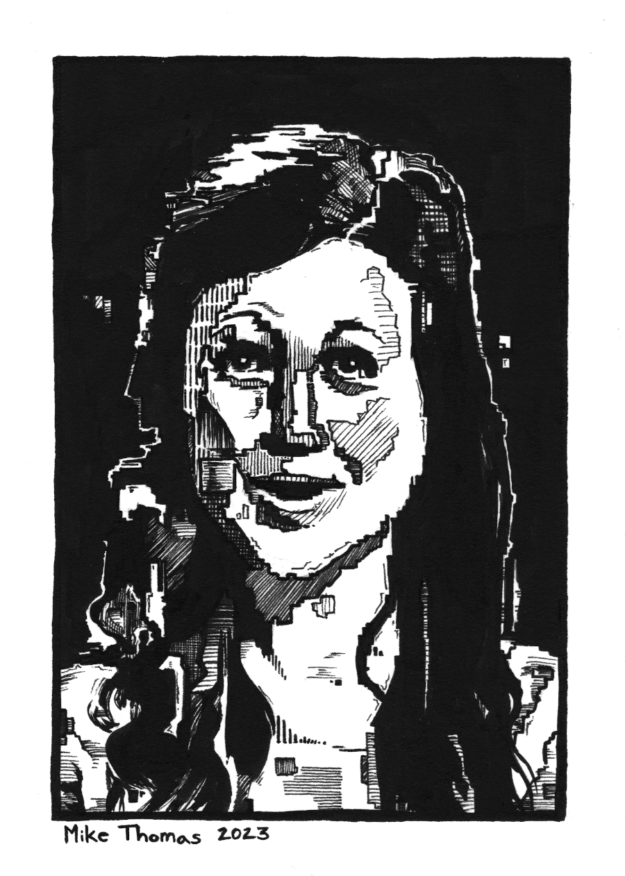 “Portrait 14 (Sam)”
7” x 5”
Ink on Paper
June 2023