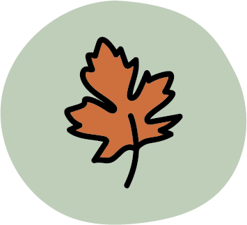 Illustration of a brown autumn leaf with a black outline on a green background