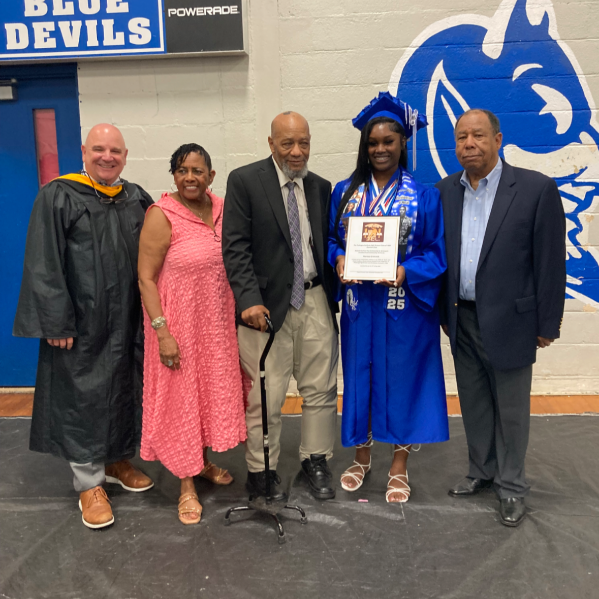 Notasulga High Principal with Class of 1964 Scholarship Awardee, Marissa Grimmitt in Honor of Classmates Anthony Lee and Willie B Wyatt for Their Desegregation Efforts