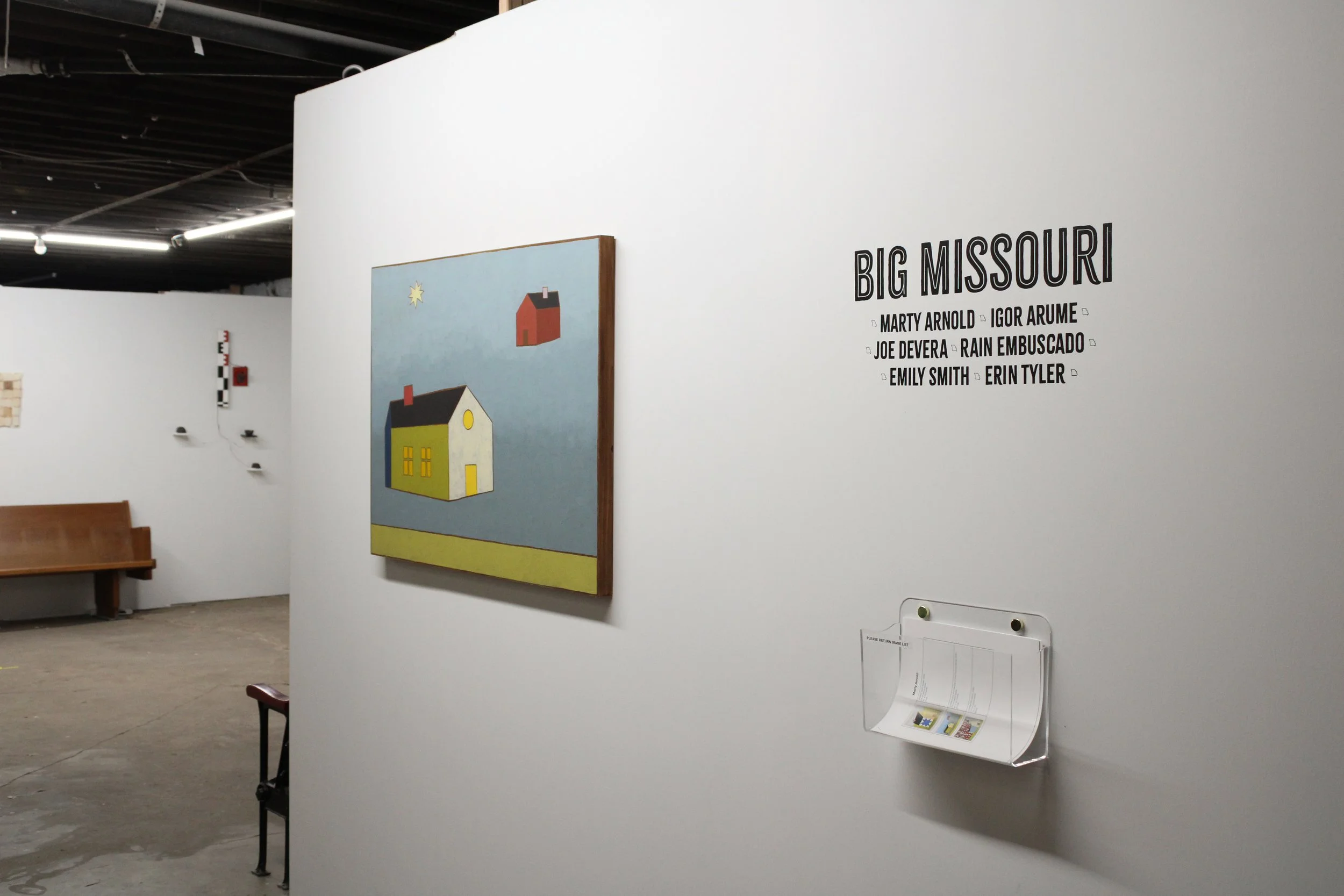 big missouri september 2026 group art exhibition at the waiting room in kansas city entry wall with wall text and house painting