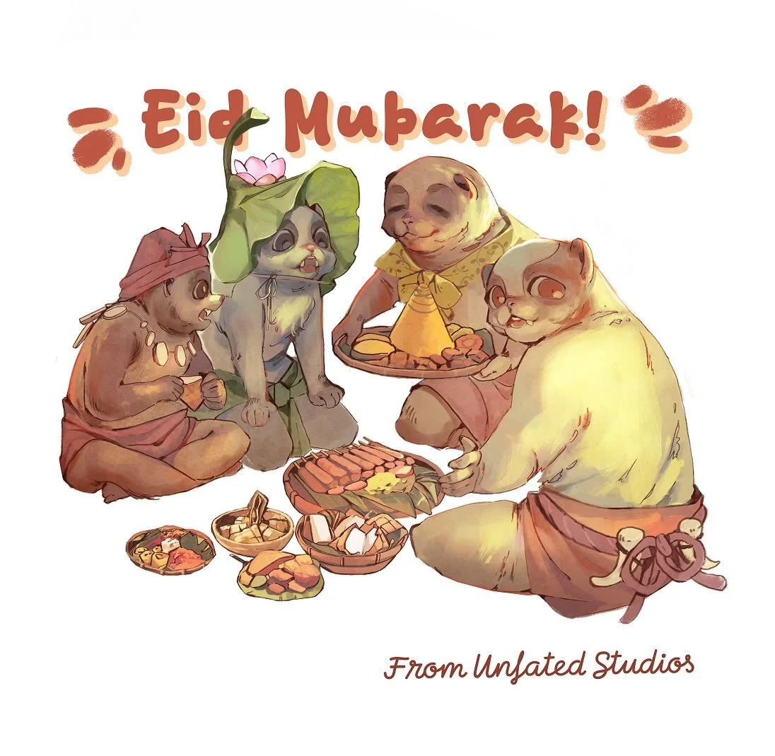 Eid Mubarak from Unfated Studios ✨🌙 
Mohon maaf lahir dan batin 🙏
&bull;
This illustration was done by none other than the lovely @moldy_pancake