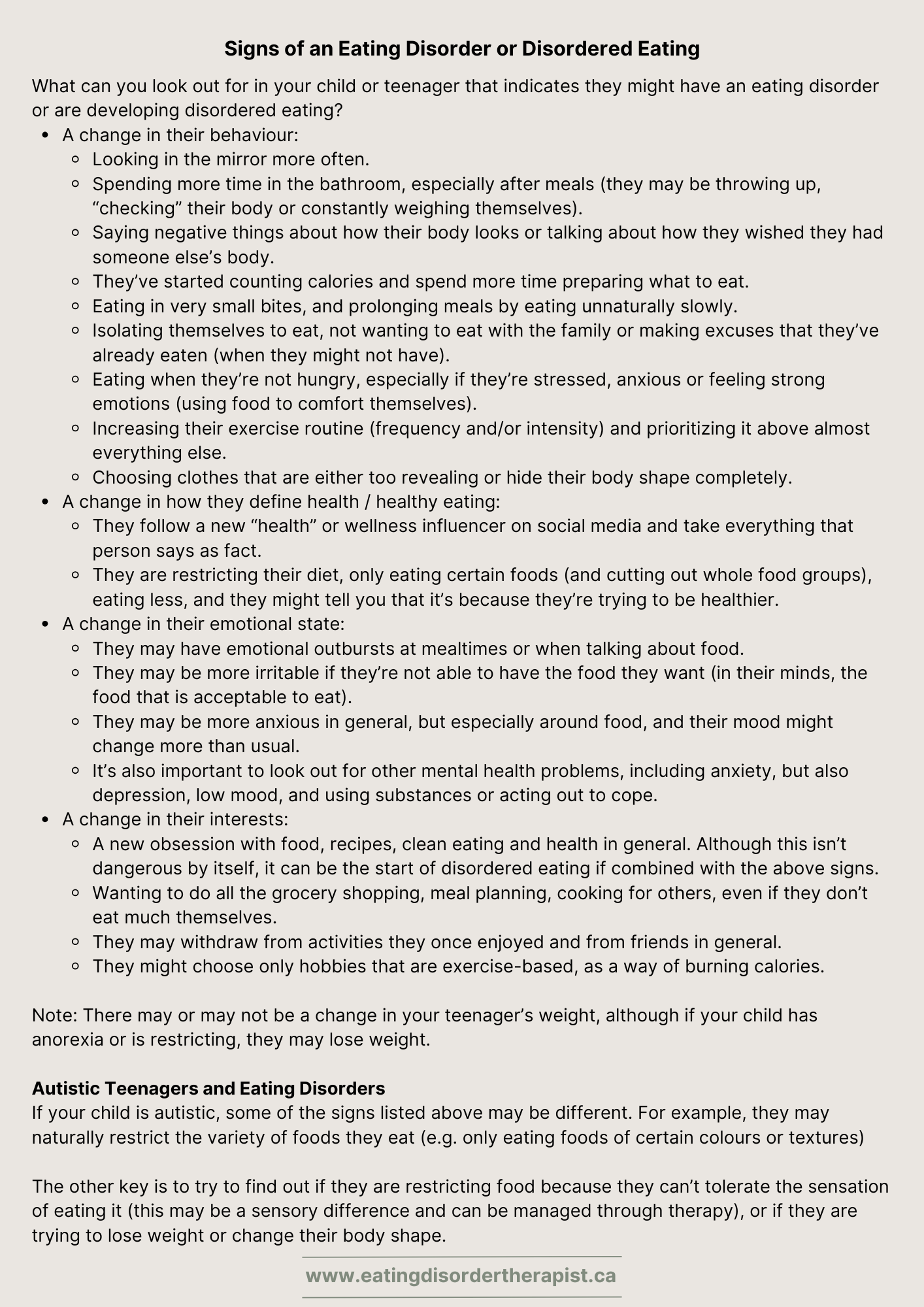 A list of signs that your child or teenager might have an eating disorder