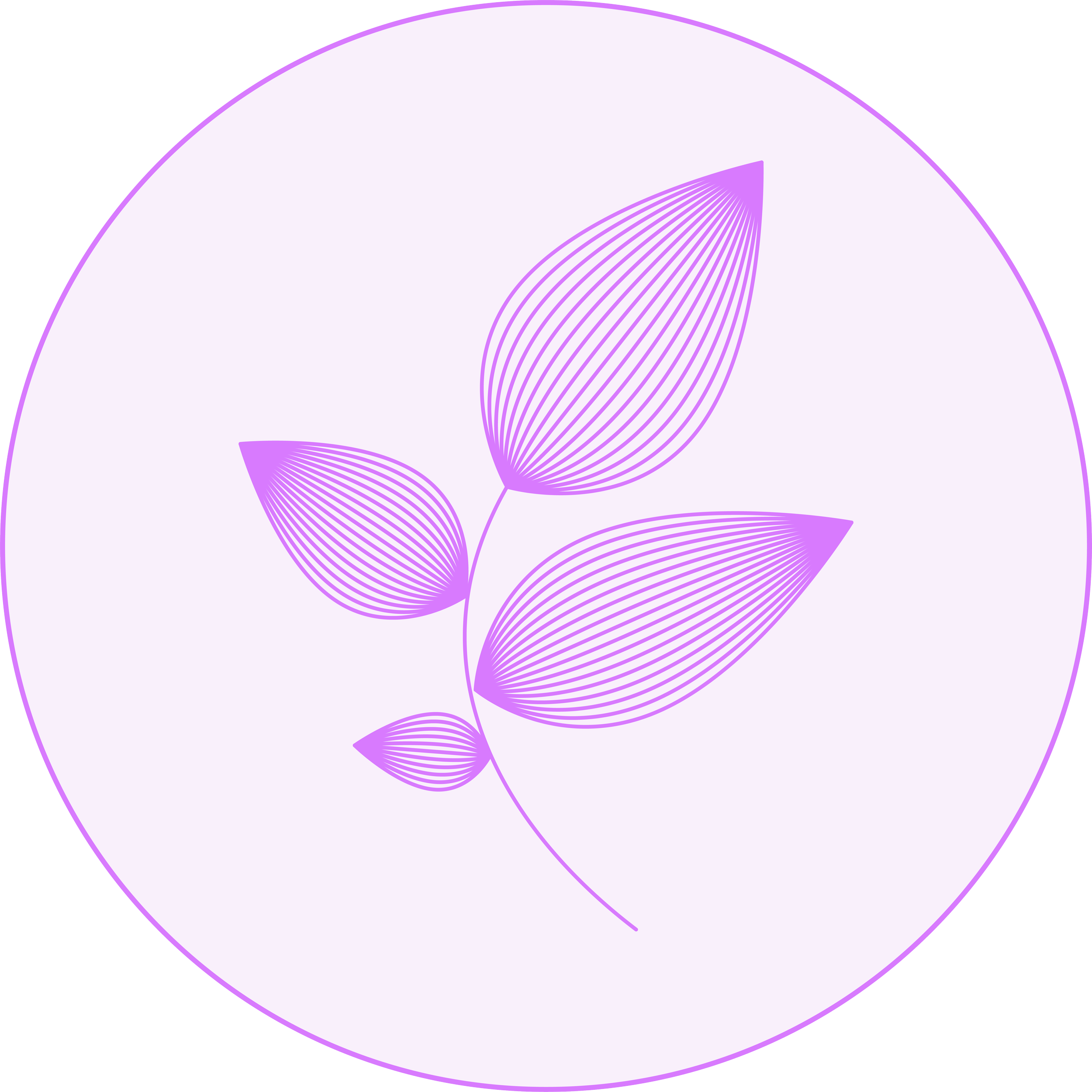 Graphic of an Art Deco Leaves Dancing in Purple Inks