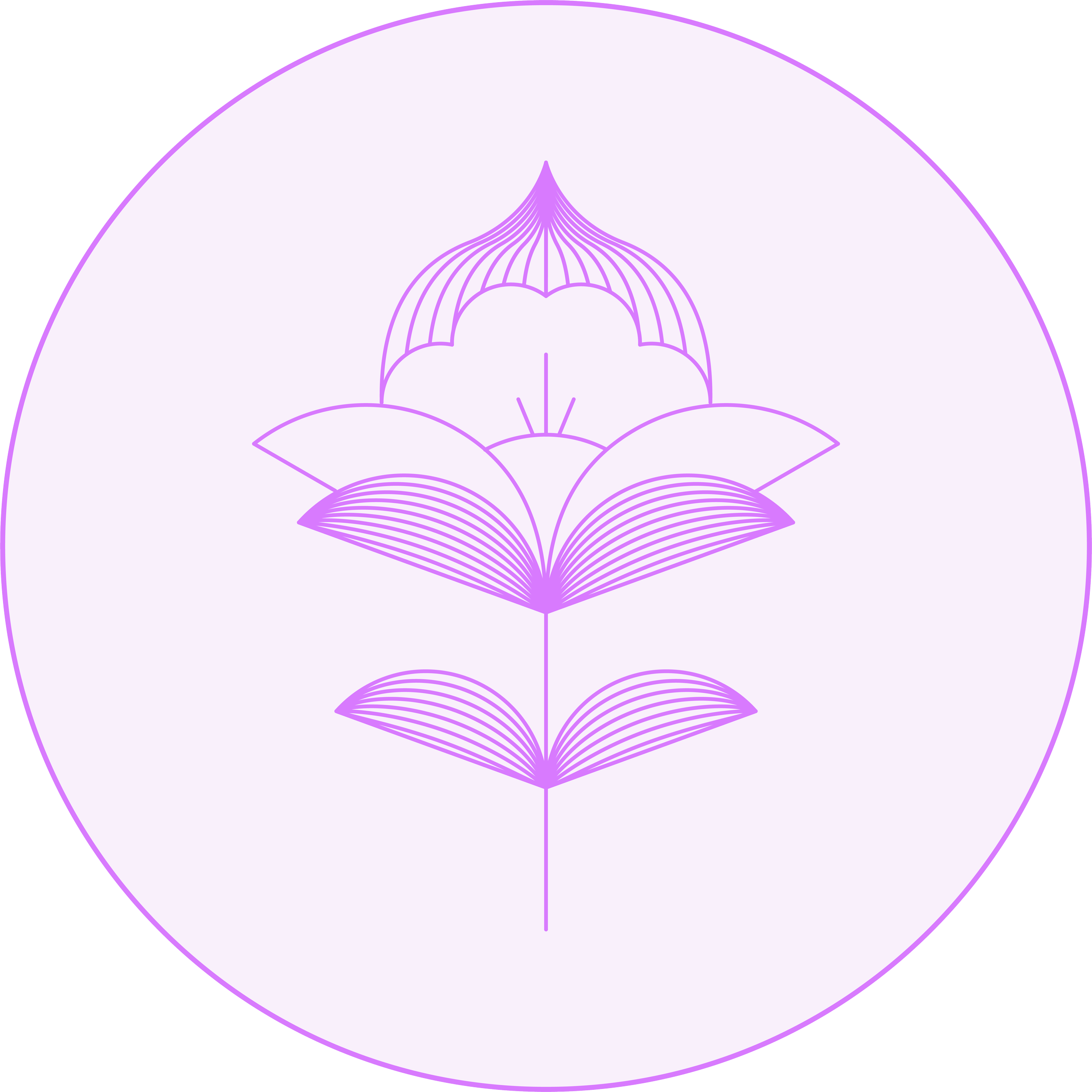 Graphic of an Art Deco Flower Blooming in Purple Inks