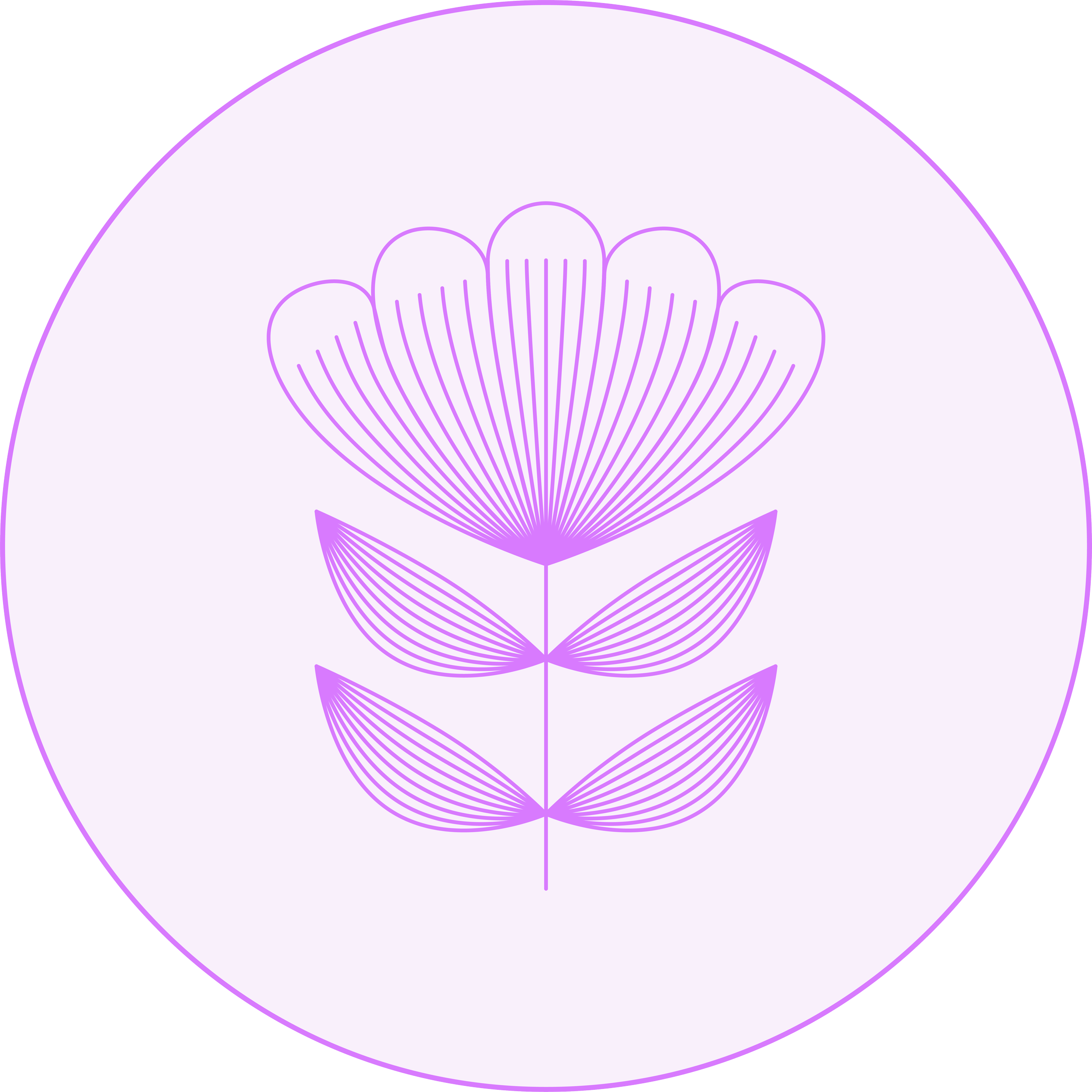 Graphic of an Art Deco Flower Blooming in Purple Inks