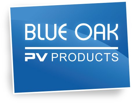 Blue Oak PV Products logo on a blue background.