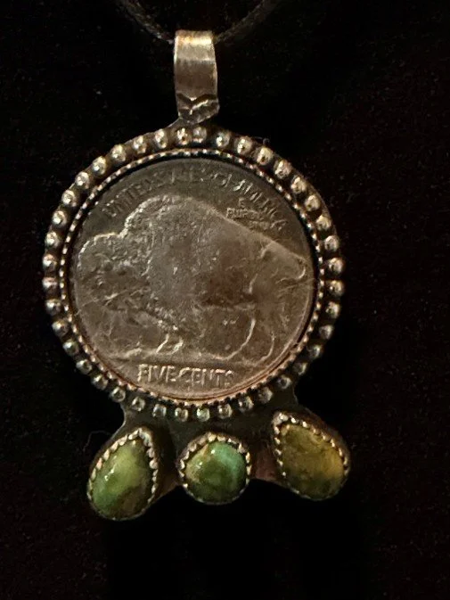 Buffalo Nickel & Sonoran Gold Turquoise Pendant – Sterling Silver
