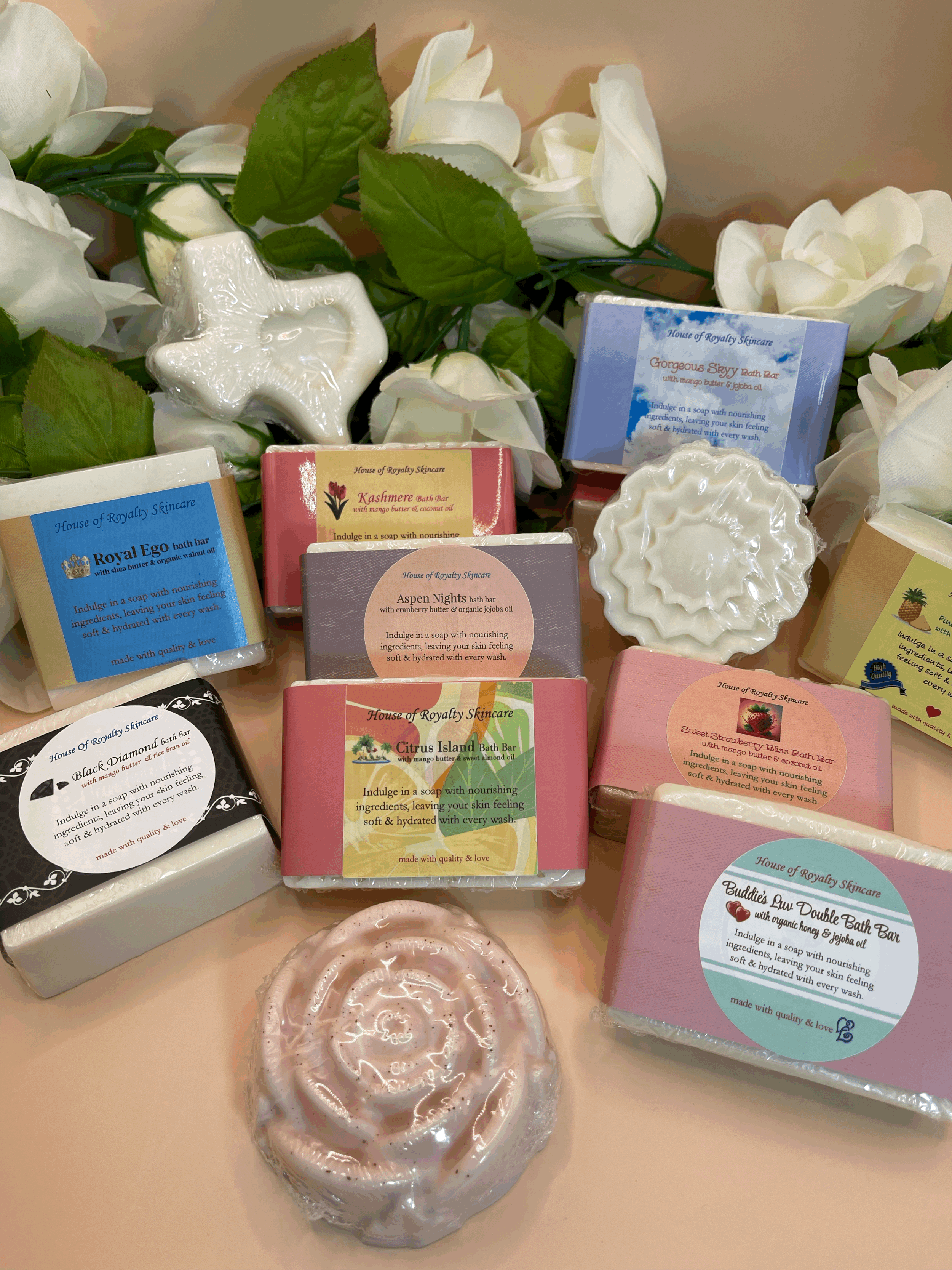 Homemade Soap: All soap
This homemade soap is crafted without harsh chemicals, made with plant-based glycerin and premium butters and oils, including goat or coconut milk, to gently cleanse and hydrate your skin. It leaves you feeling soft, fresh, a