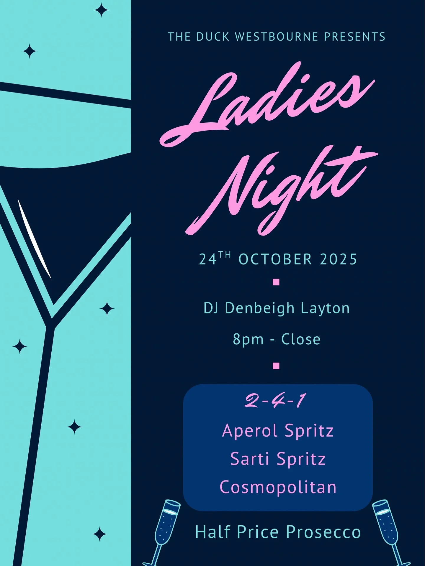One for the ladies&hellip; 💋 

📆 Friday 24th October
🥂 1/2 price prosecco
🍹 241 selected drinks

Grab the girls and kick the weekend off in style 💃🏽
