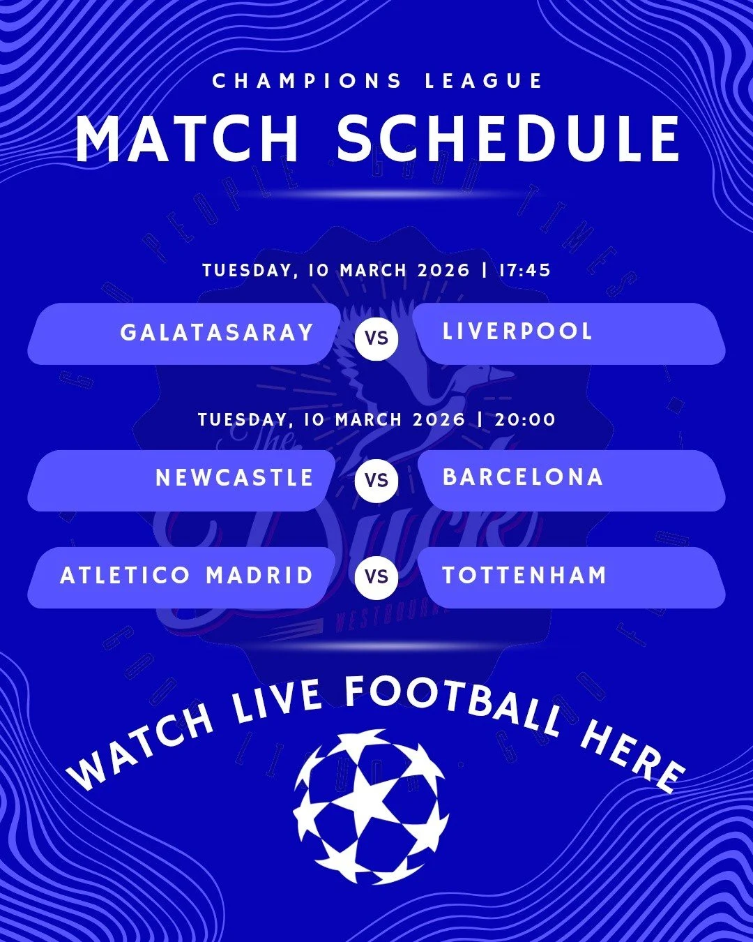 The UEFA Champions League knockouts are underway!

Join us to catch all the drama on the big screens as the competition reaches it's crucial stages.

Take a look at today's fixtures ☝️

 #football #championsleague