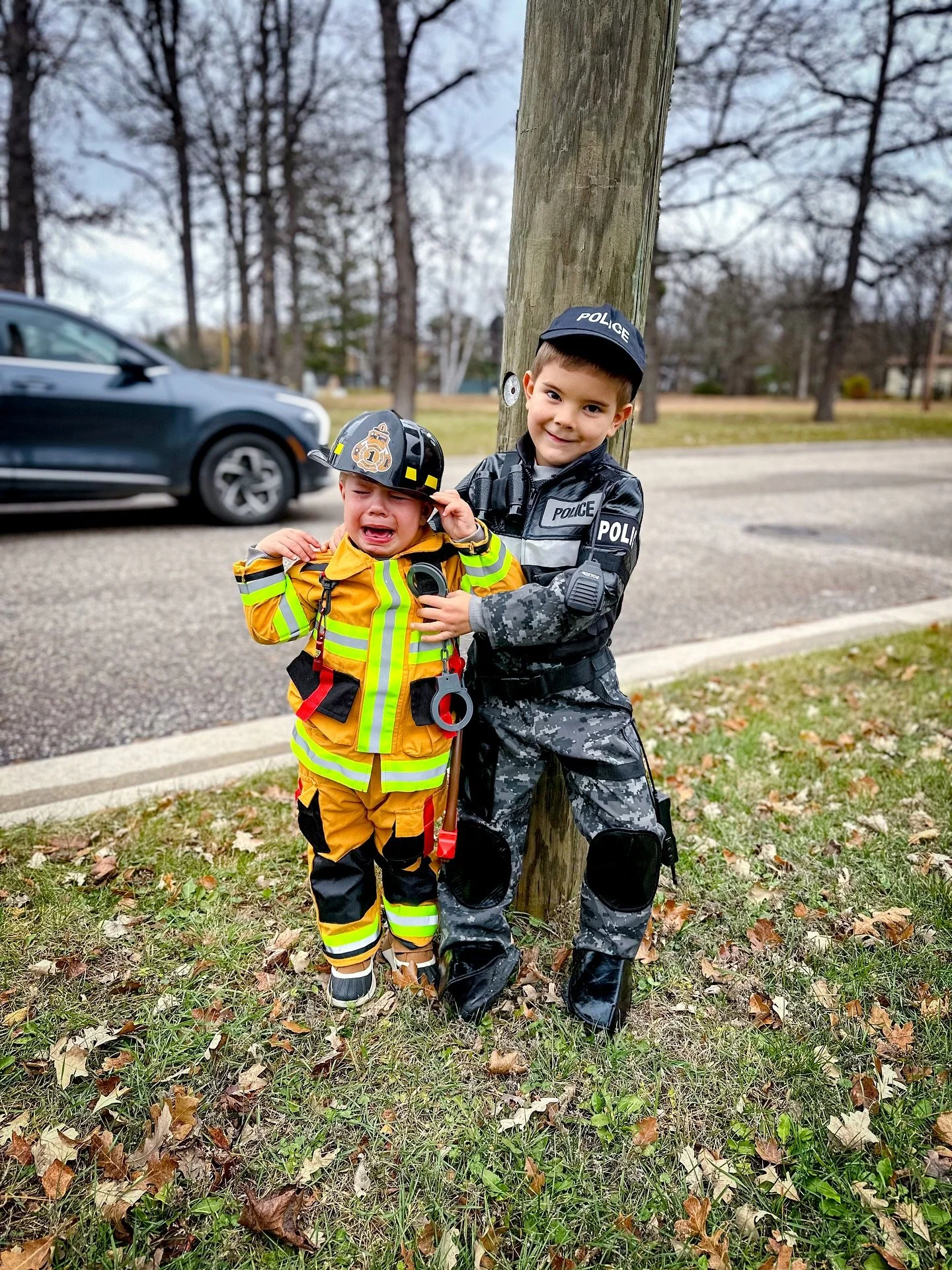 Happy Halloween 👻❤️ Our little firefighter wasn&rsquo;t sure what to think until the treats came out 🤣