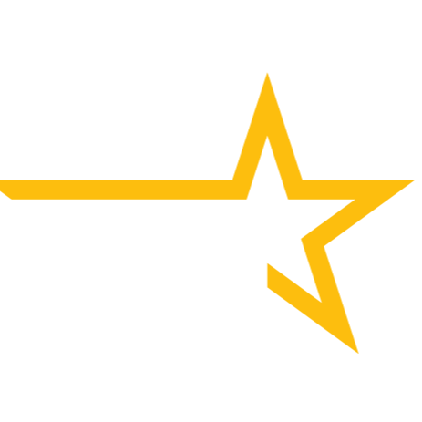 A yellow star with a trail, symbolizing a shooting star, on a black background.