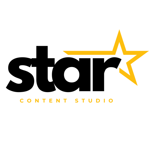 Black background with a gold star outline and the text 'CONTENT STUDIO' in gold beneath it.