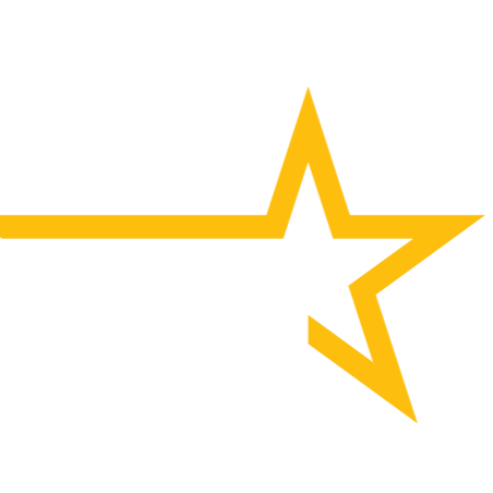 A yellow star outline with a horizontal line extending from its left side on a black background.