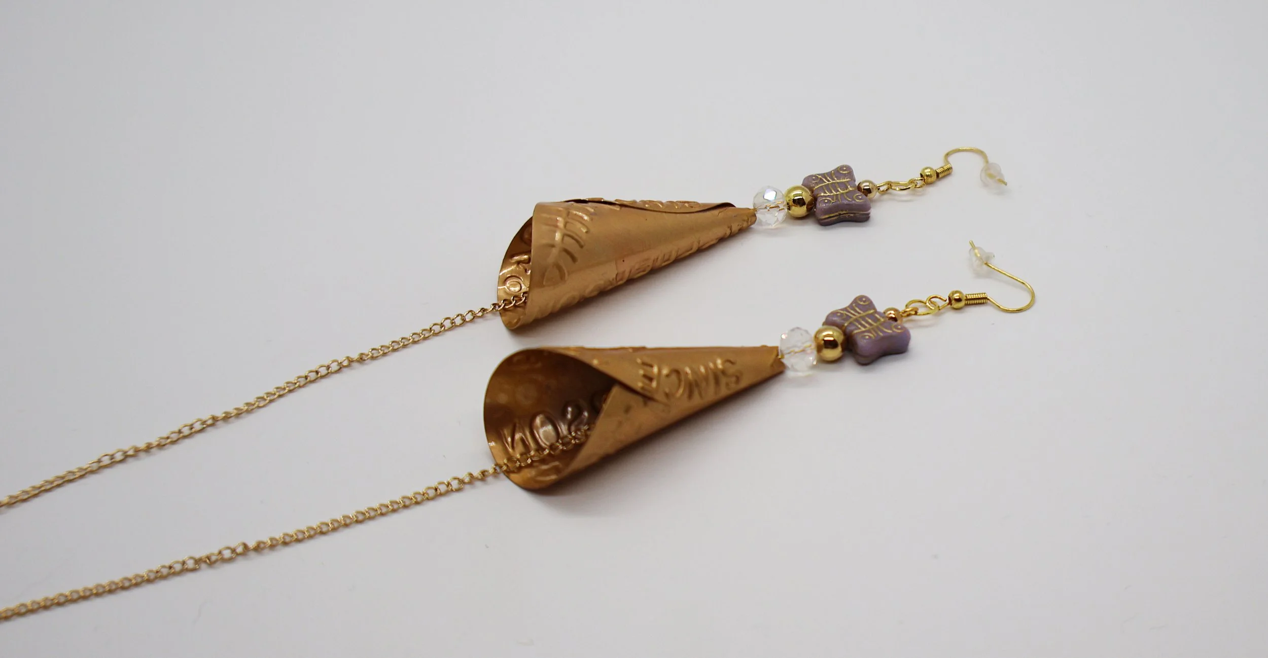 Brass cone earrings made with Czech beads