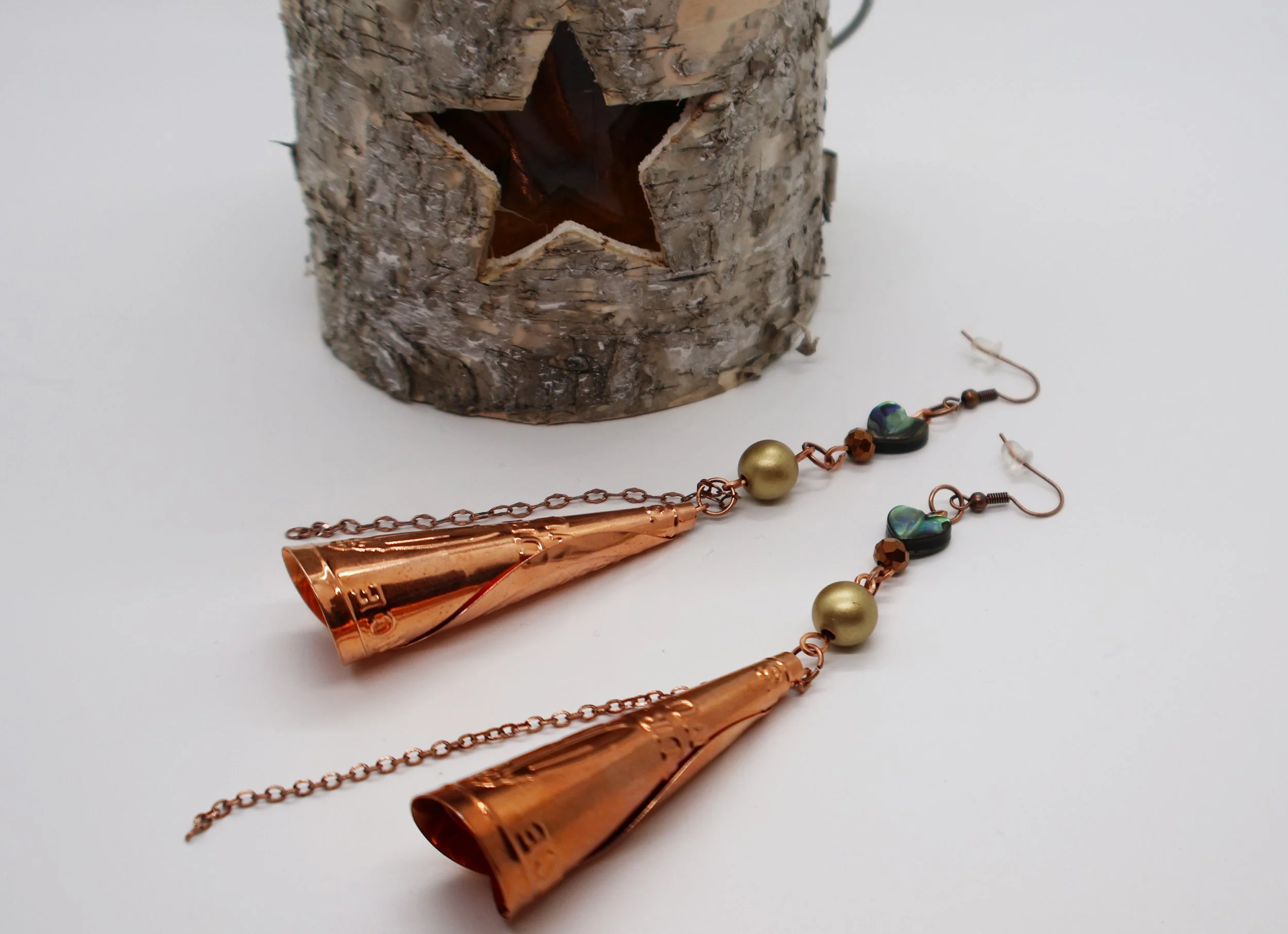 Copper cone and abalone earrings