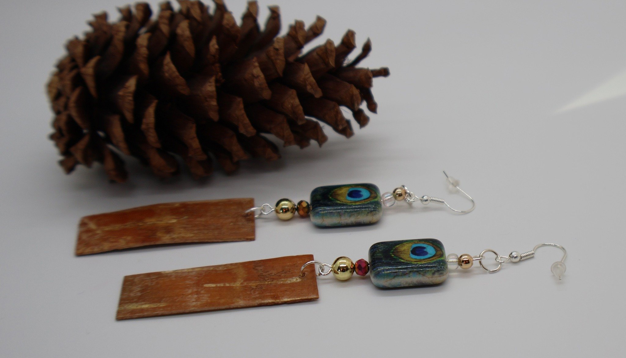 Birch bark and ceramic earrings