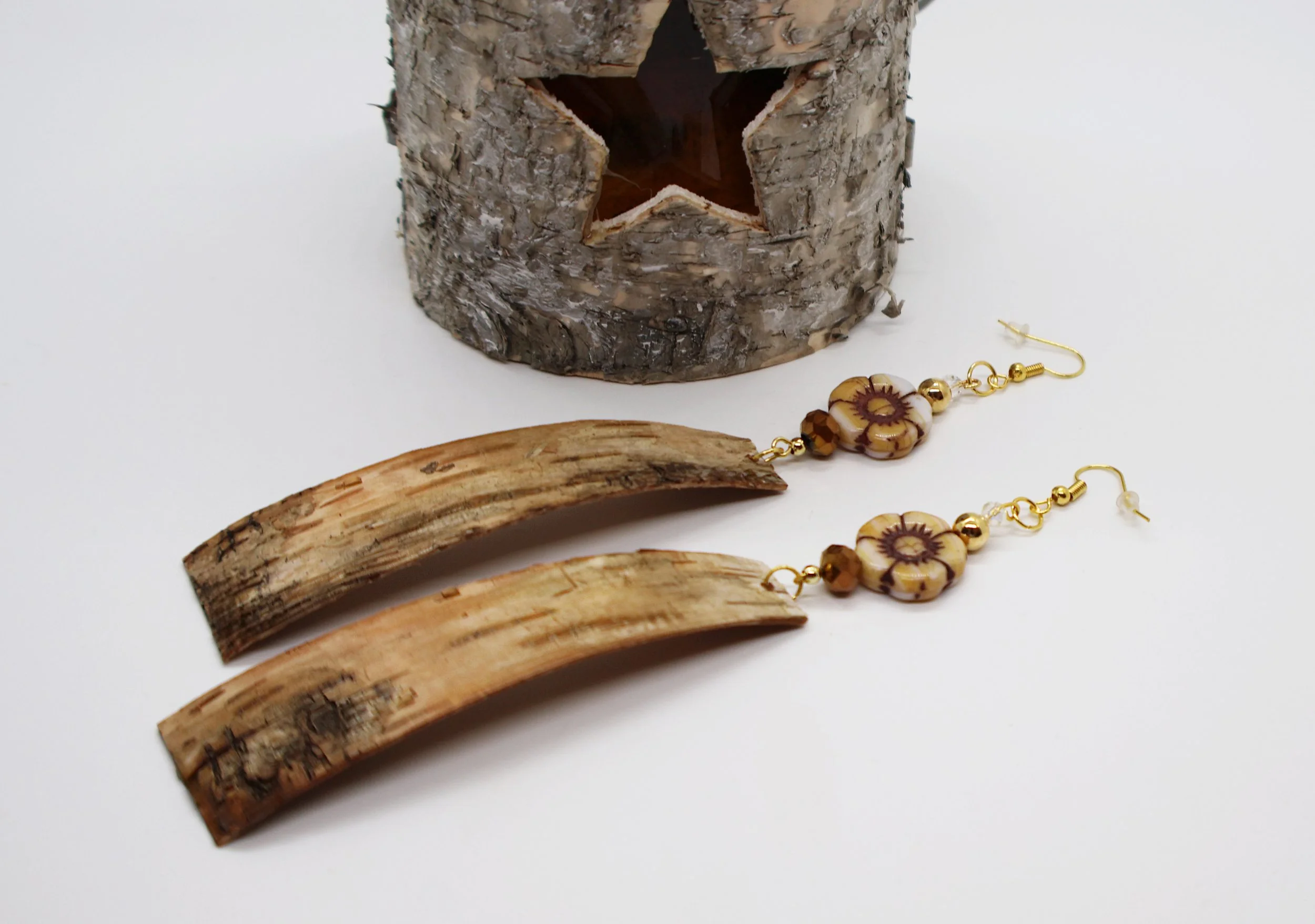 Birch bark and Czech earrings.