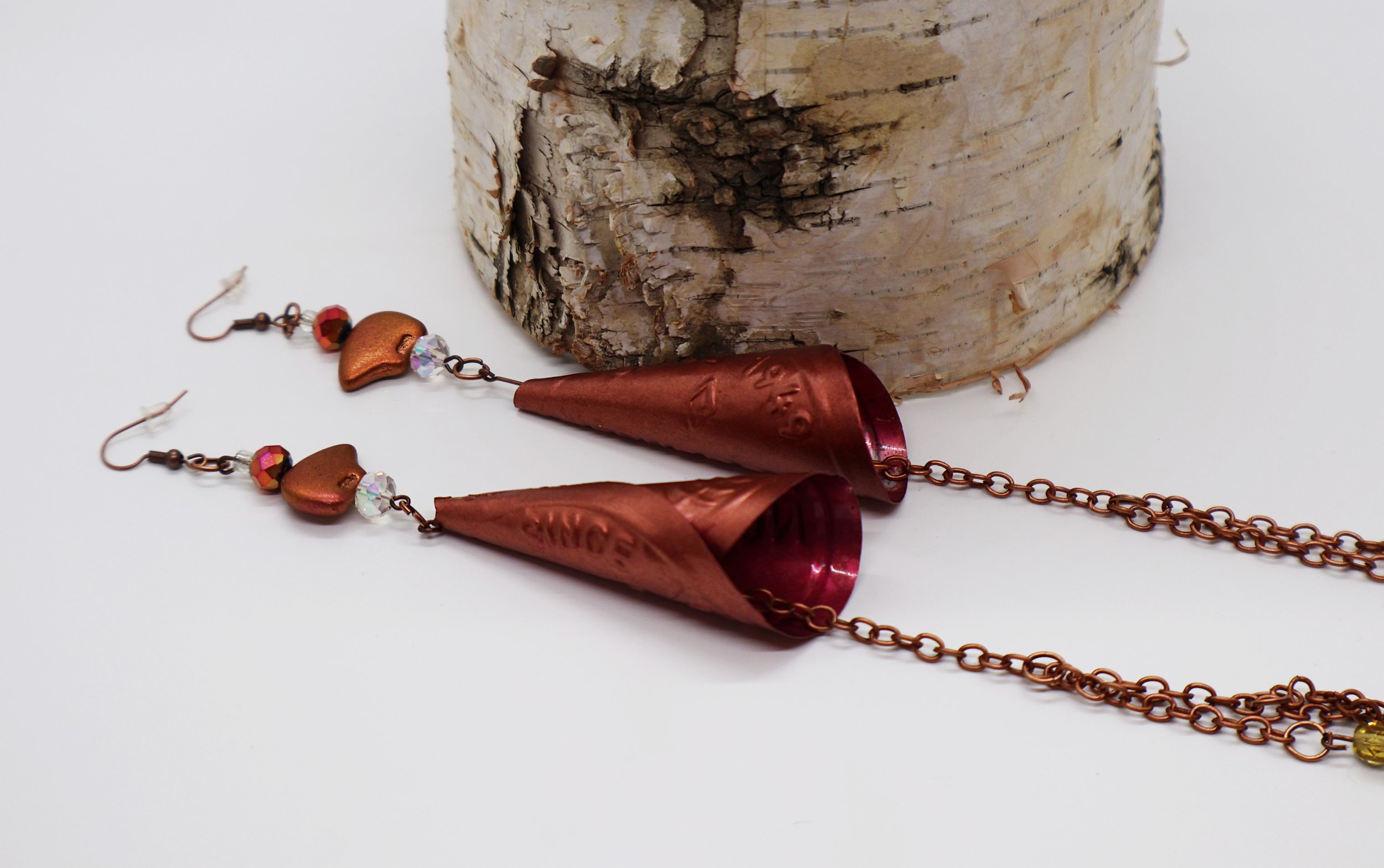 Burgundy cone and bear earrings