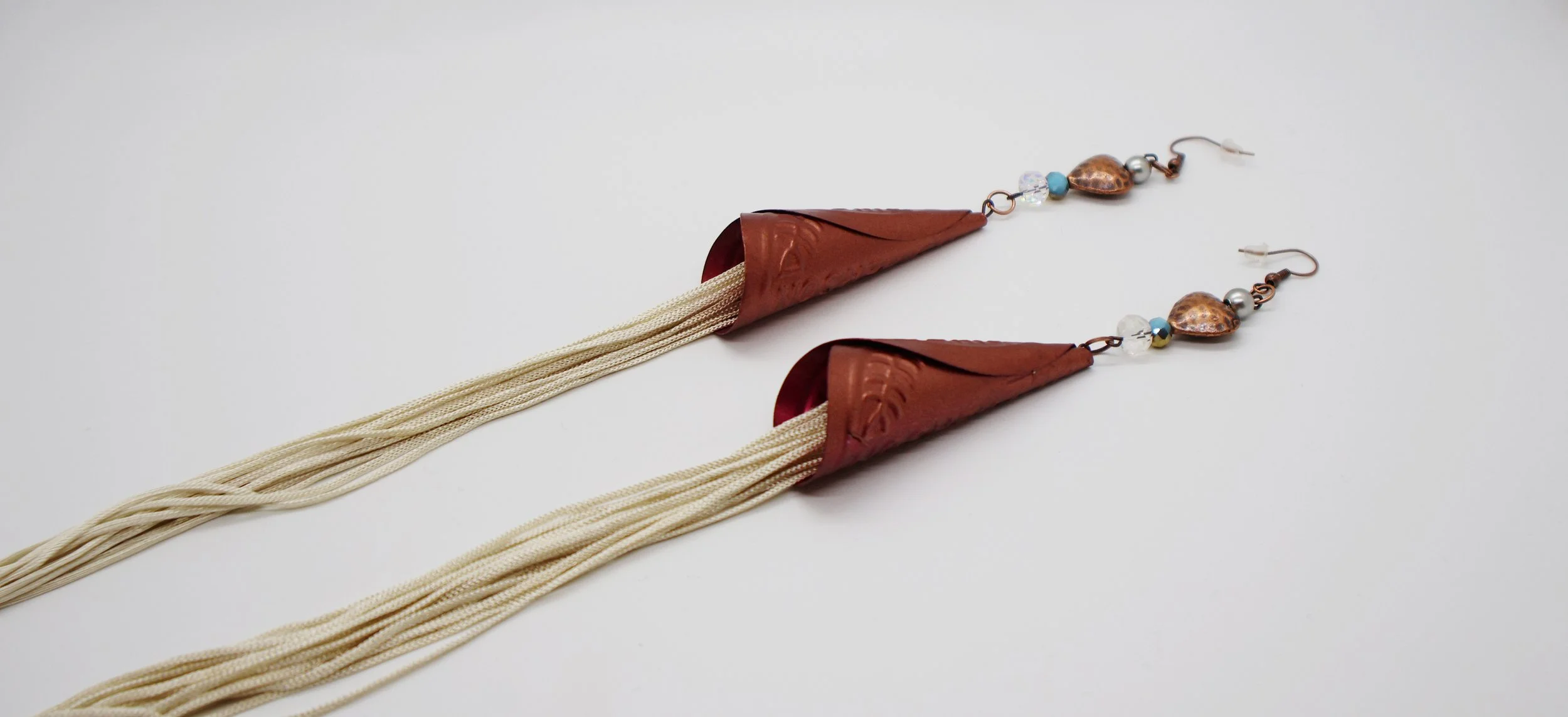 Burgundy cone and tassel earrings