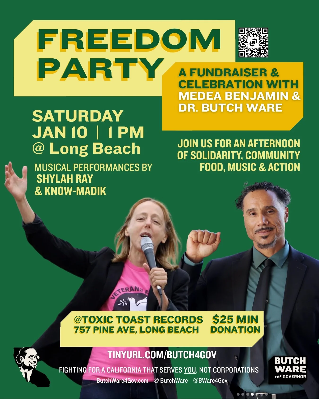 Freedom party with Medea Benjamin and Dr. Butch Ware