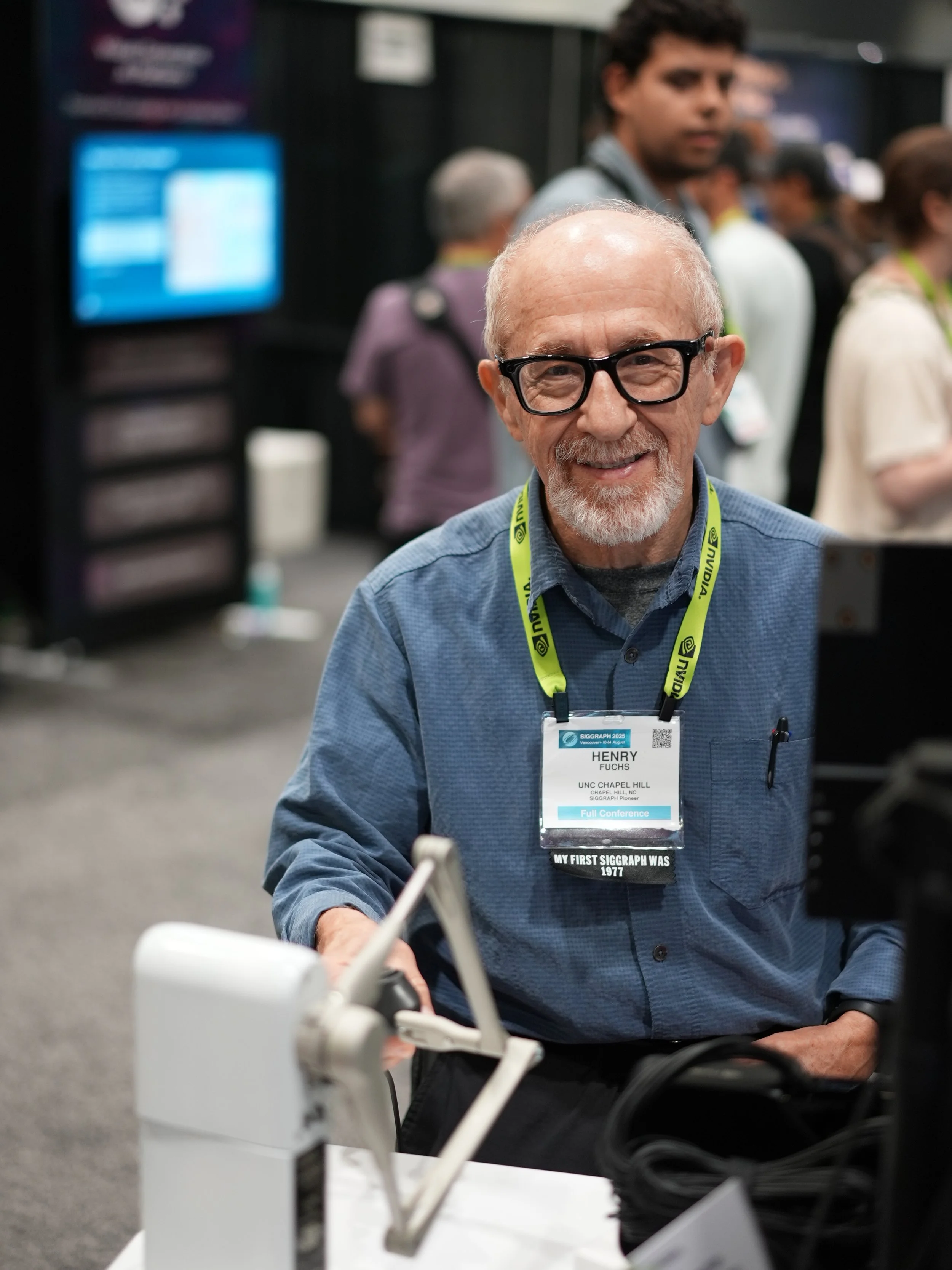 Man testing haptic feedback interface