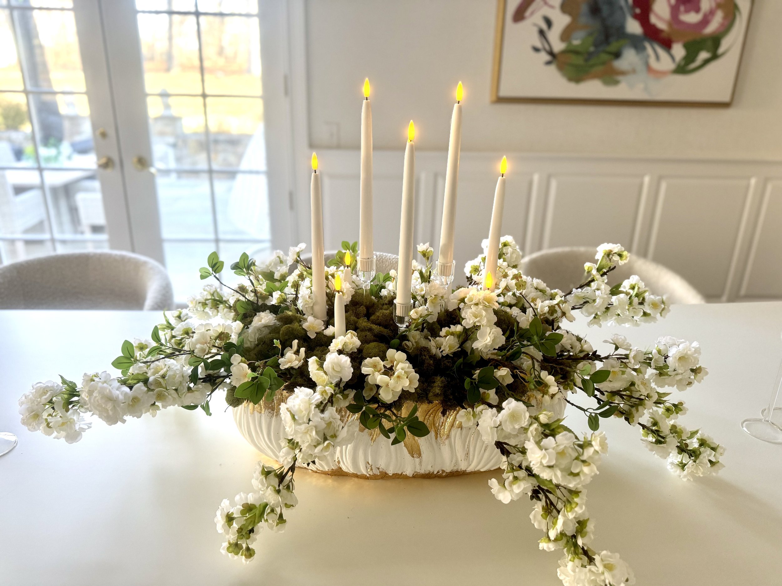 Gold Leaf Ceramic Bowl + Cherry Blossom Centerpiece