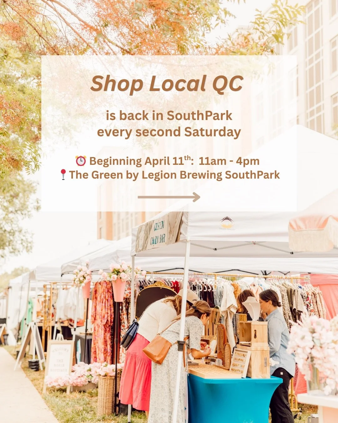 If you&rsquo;re looking for something easy to do on a Saturday in Charlotte&hellip; this is such a good one to have on your radar 👏🏼

Every second Saturday, @shoplocalqc market will be in SouthPark right by Legion Brewing with a mix of local vendor