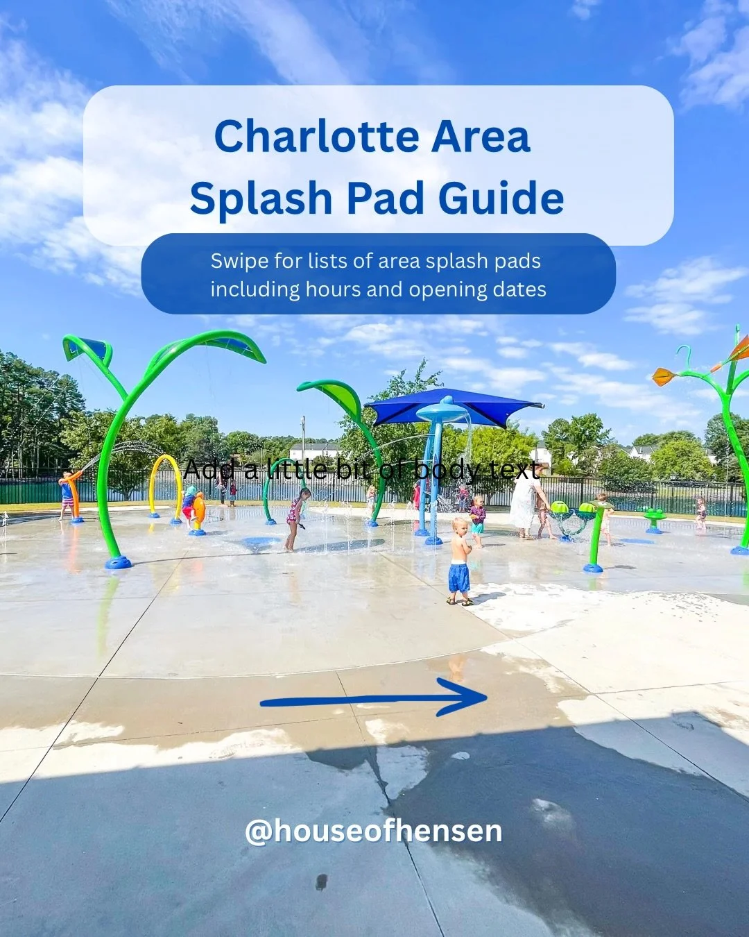 💦 Charlotte Area Splash Pad Guide 

Splash pad season is here, and I pulled together a Charlotte-area guide with some great spots to cool off with kids this summer.

⭐️Already Open as of 5/17: Mint Hill and Pineville Lake Park

A quick note with the