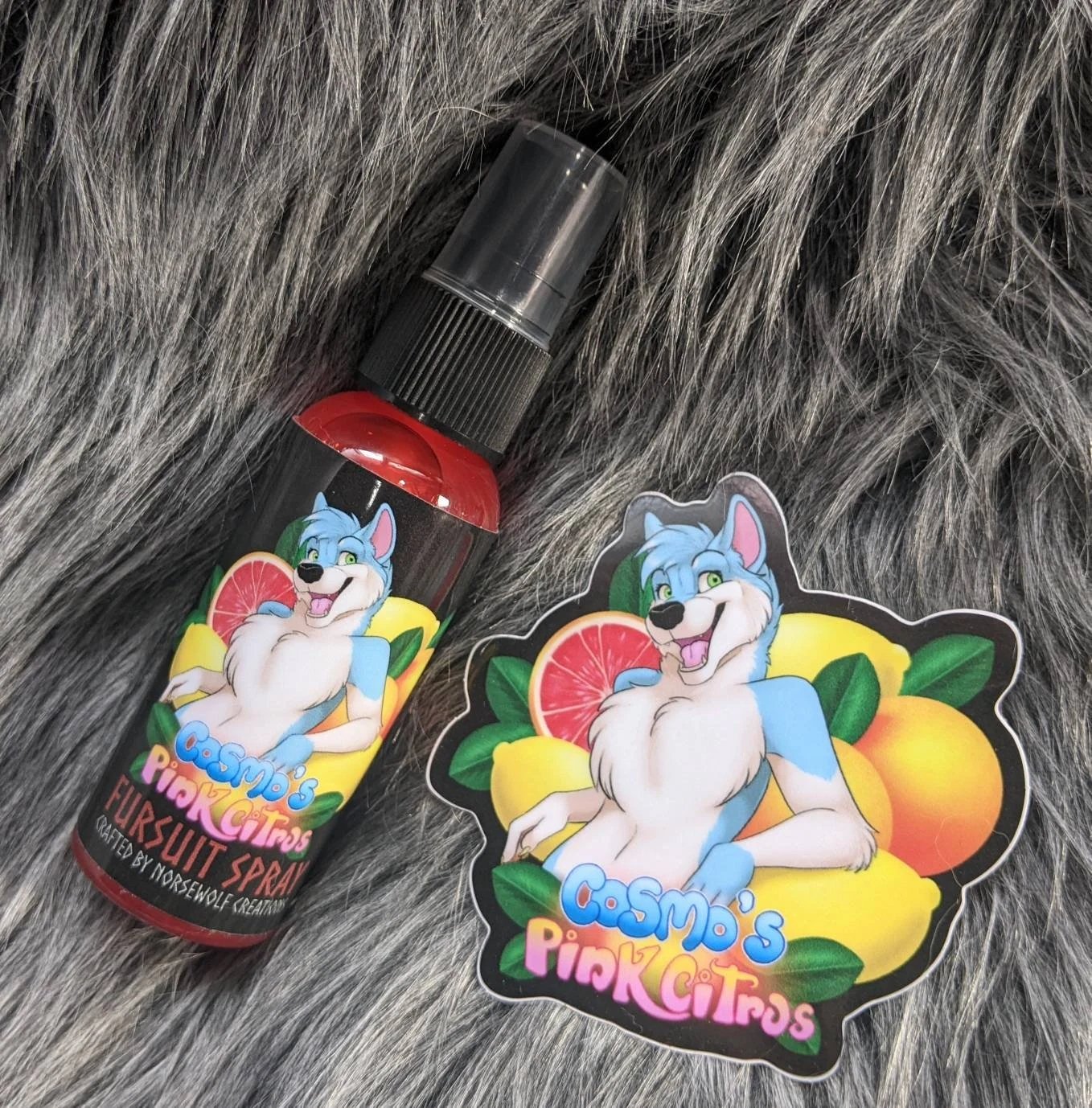 Cosmo's Pink Citrus fursuit spray 50ml + 3" sticker by Norsewolf Creations